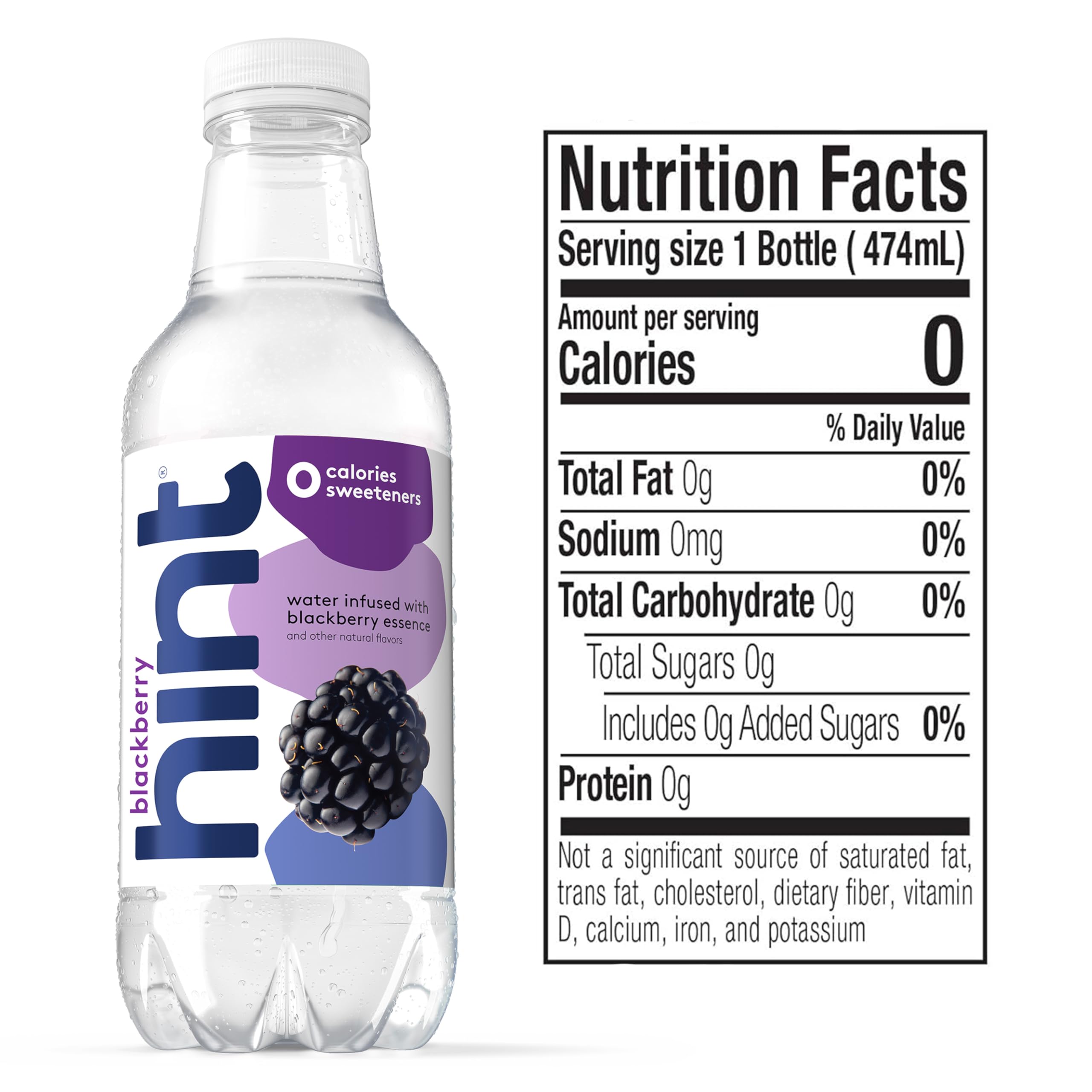Hint Blackberry label highlights zero sugar and zero calories
