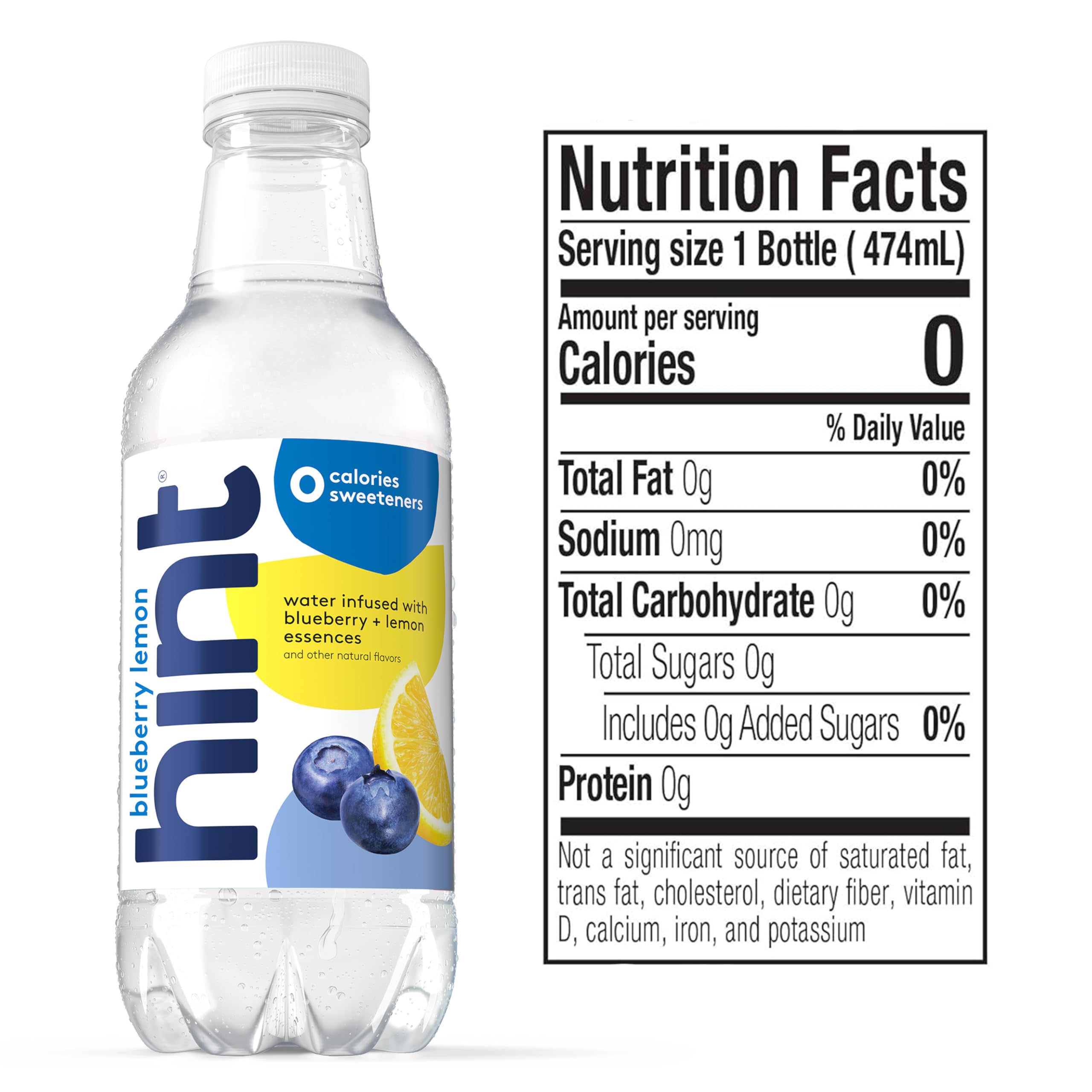 Hint Blueberry Lemon bottle being poured reveals a crisp unsweetened flavor