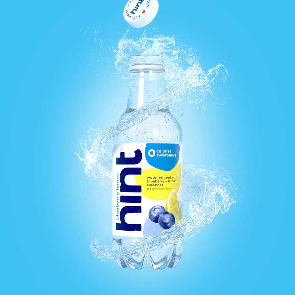 Hint Blueberry Lemon glass with water portrays refreshing calorie-free enjoyment