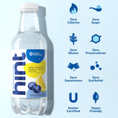 Hint Blueberry Lemon water label closeup shows natural fruit essence without sugar