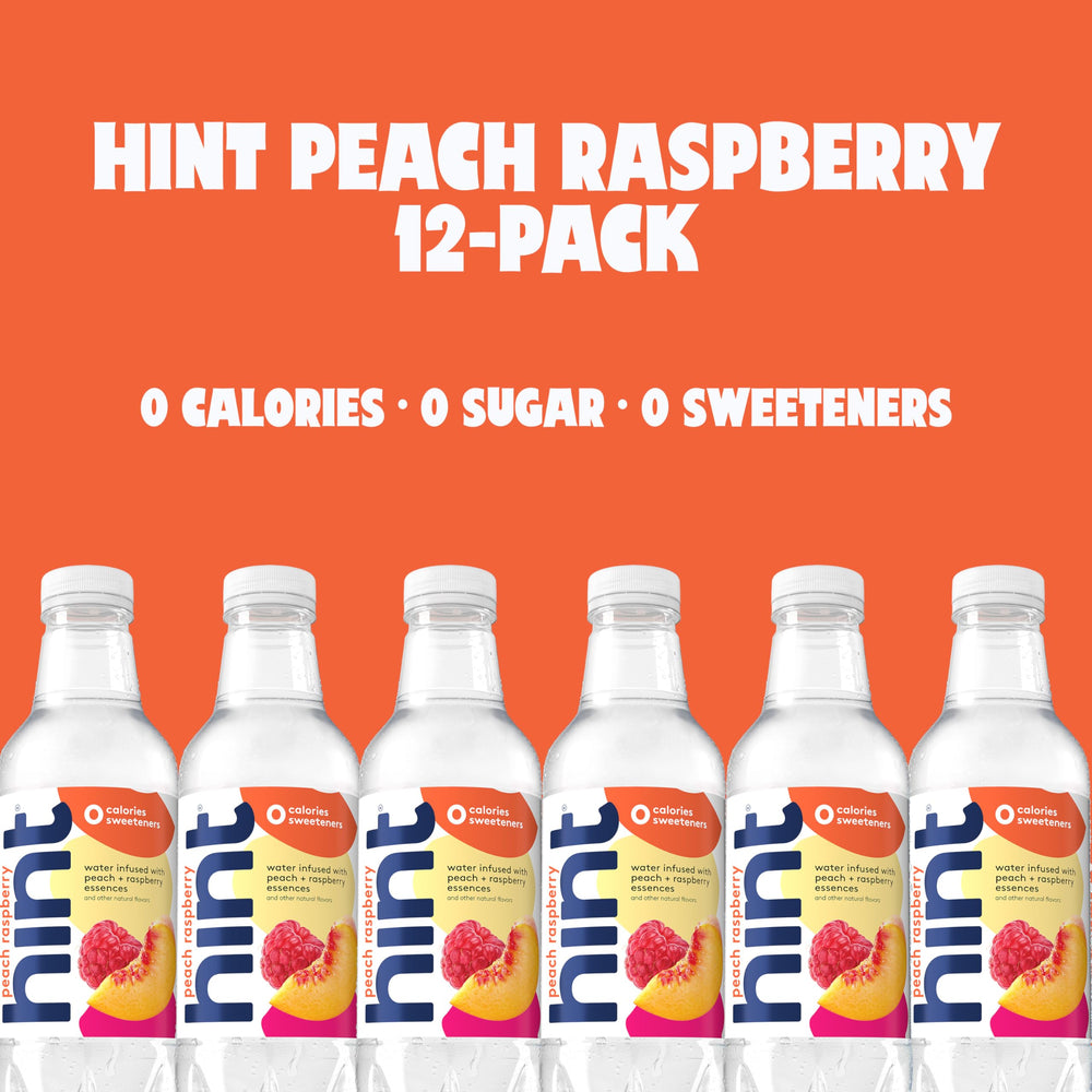 Hint bottle close-up reveals real fruit essences in still water