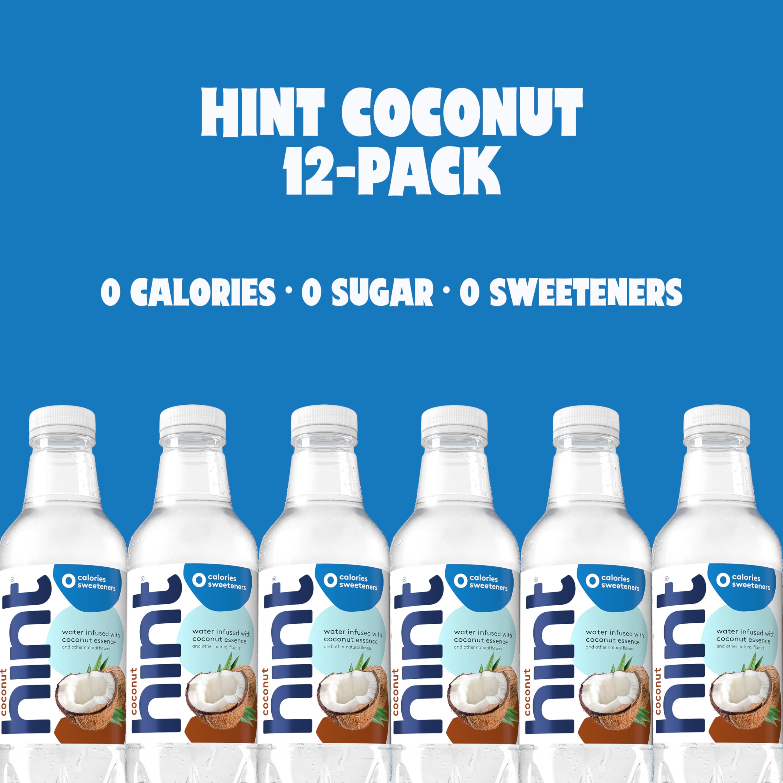 Hint bottle label close-up emphasizes zero calories.