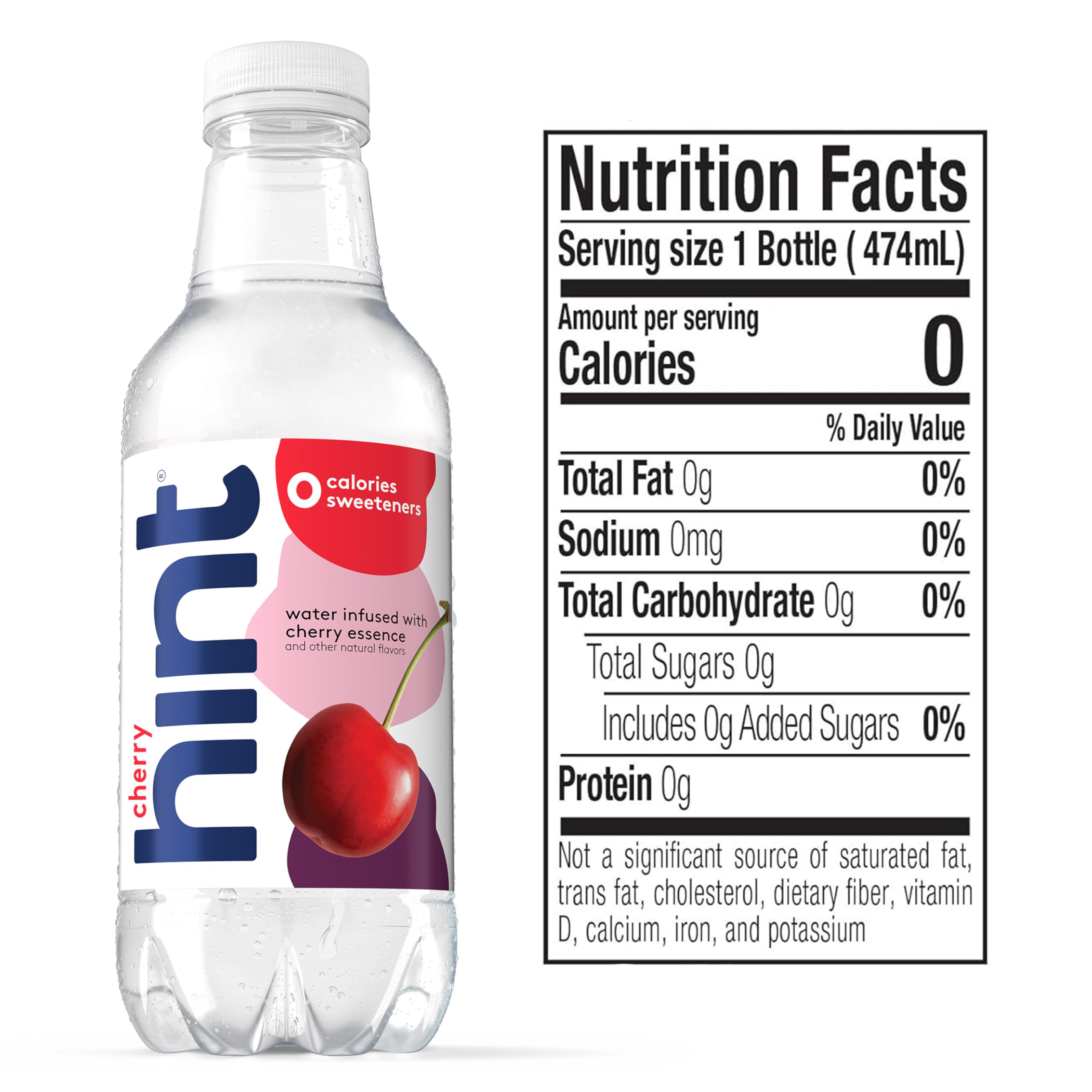 Hint Cherry label closeup, natural flavors from real fruit essences