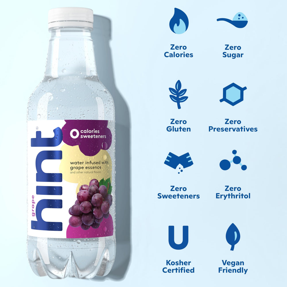 Hint Grape bottle pour demonstrates easy refreshment during workouts.