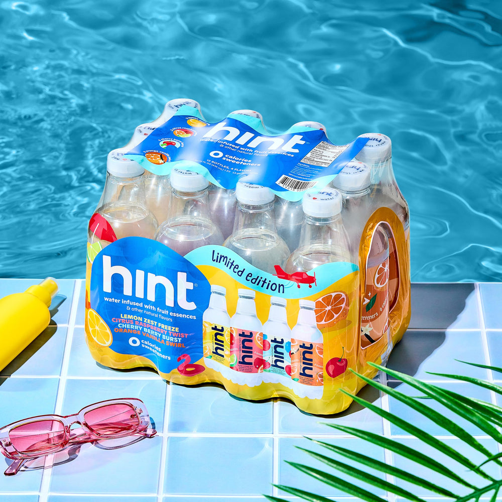 Hint purified water offers crisp taste with real fruit notes for daily refreshment.