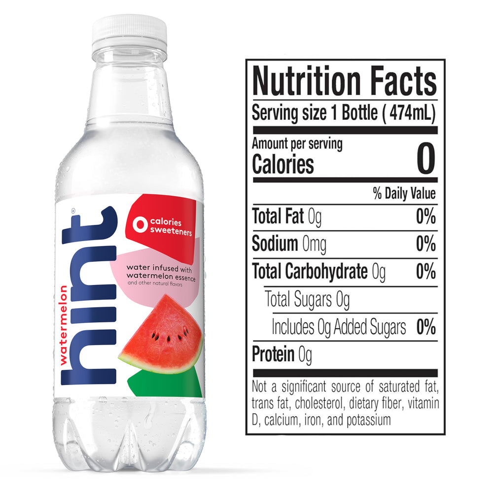 Hint Still Water bottle label detail emphasizes purity and natural flavor.