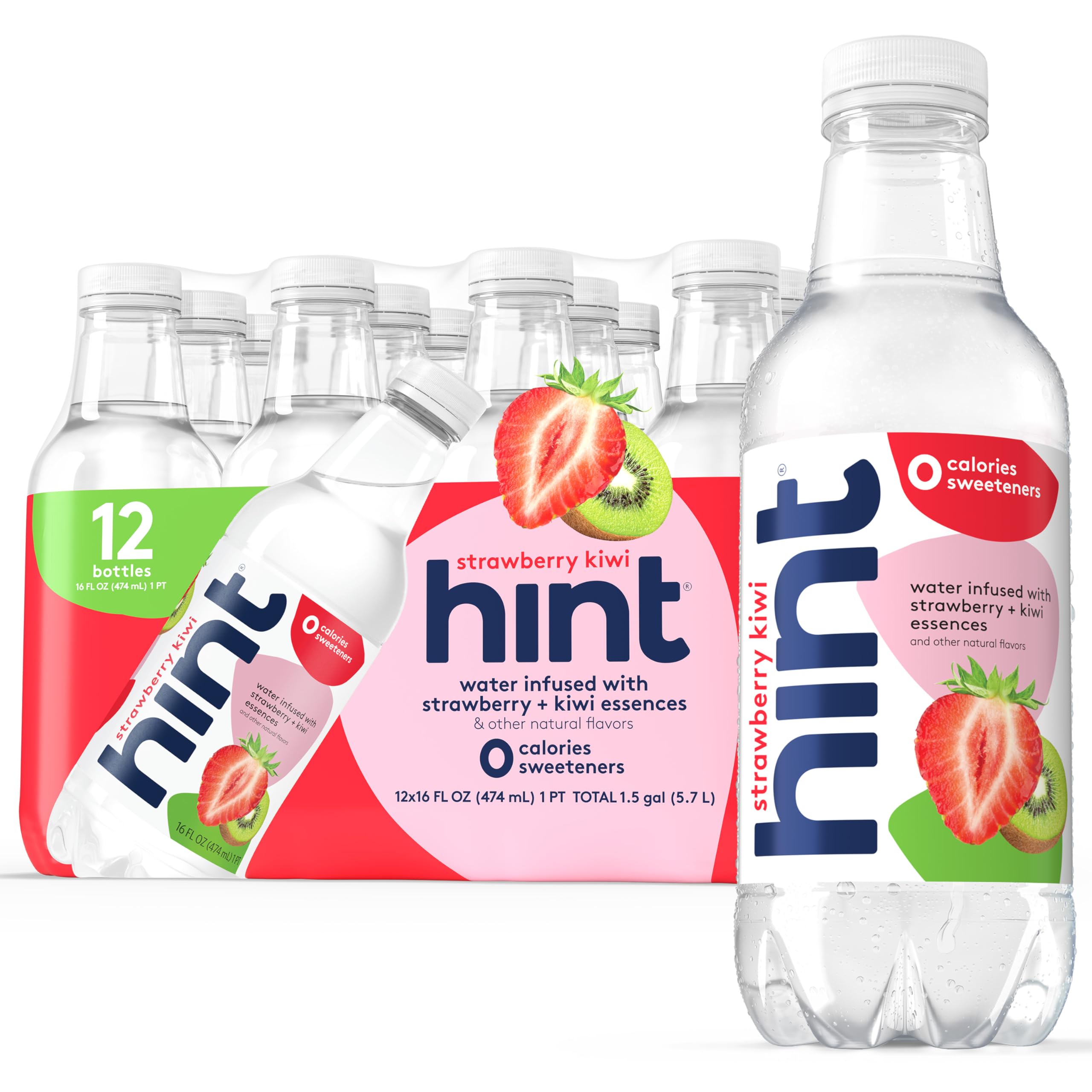 Hint Strawberry Kiwi bottle showing zero-calorie flavor in every sip