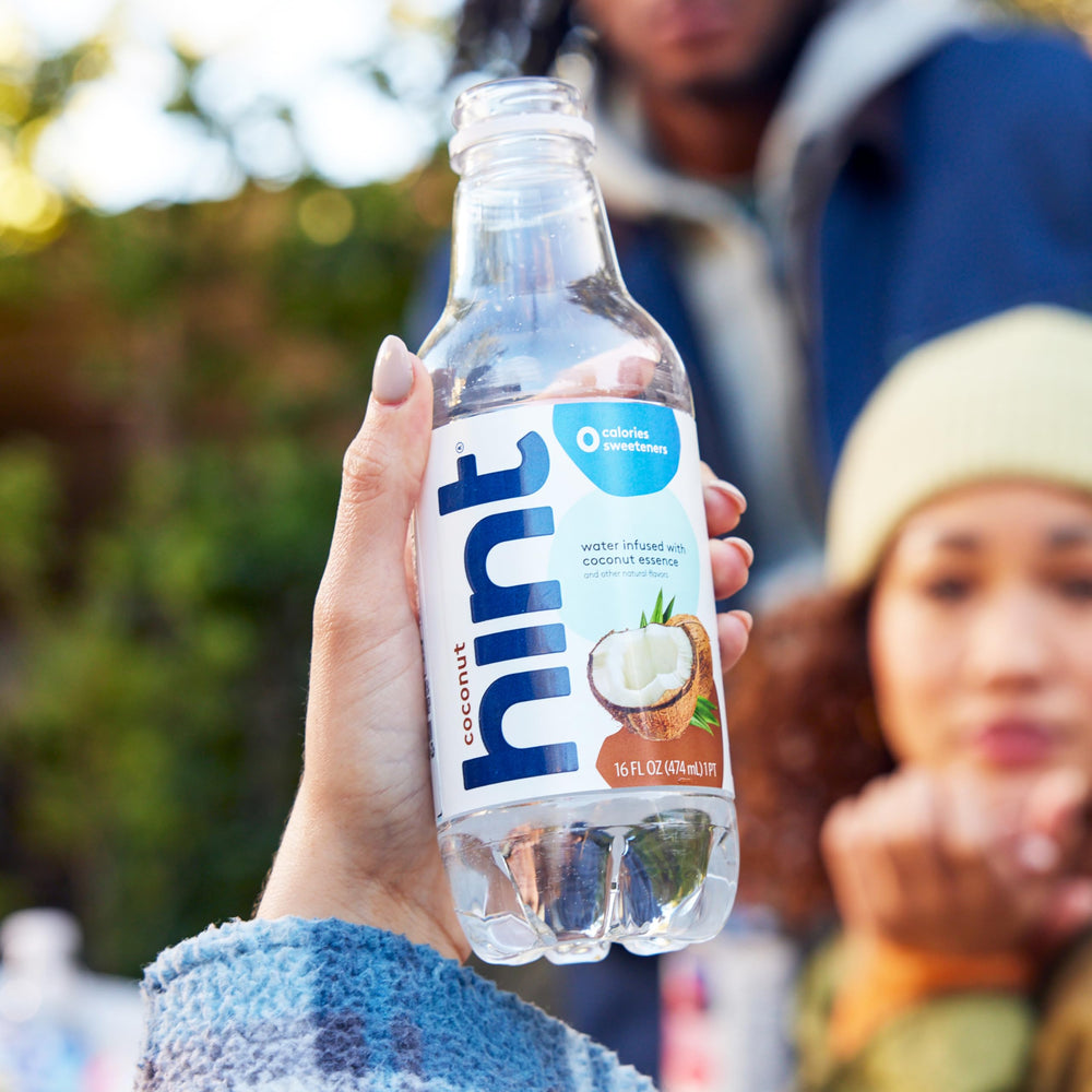 Hint water bottle set shows vegan, kosher, gluten-free credentials.