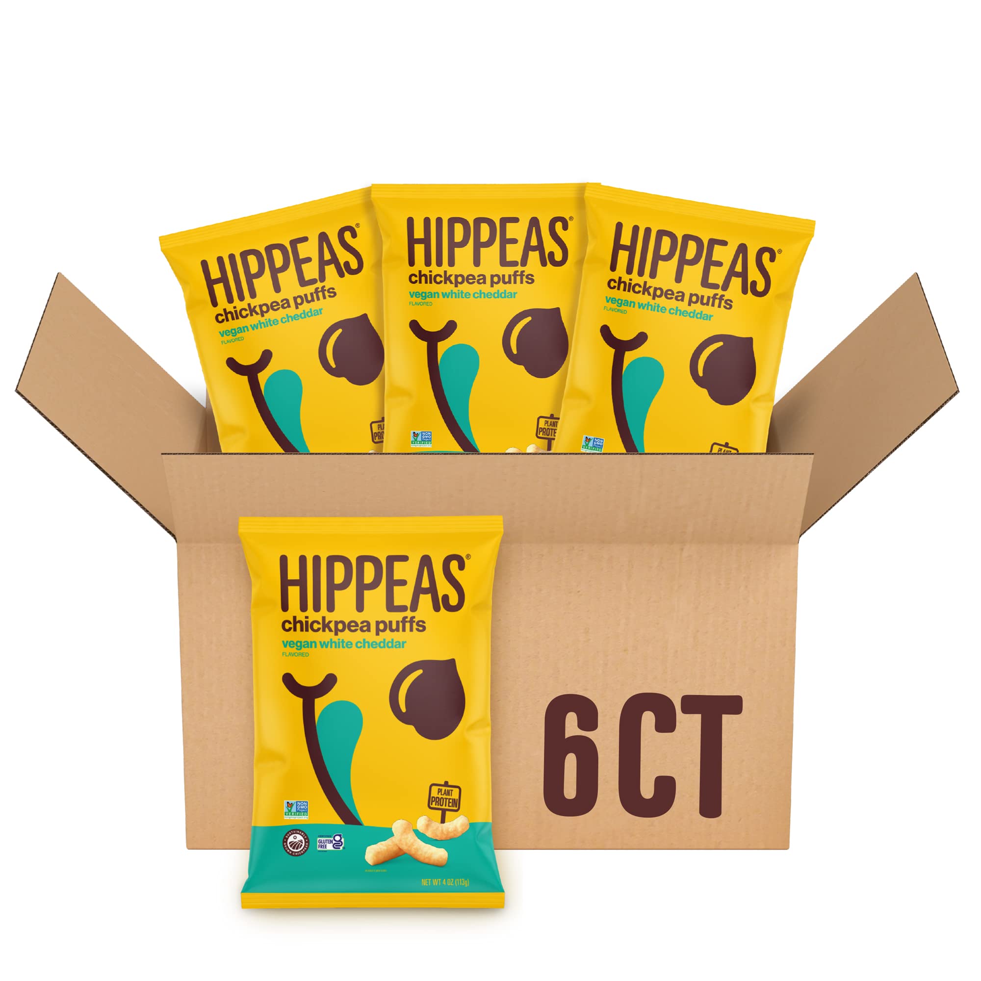 HIPPEAS six-pack on-the-go snacks ready for lunchboxes and backpacks