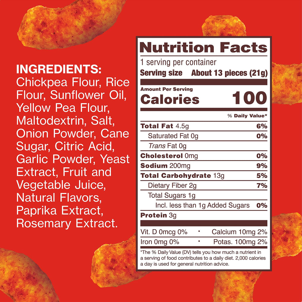 HIPPEAS Blazin' Hot bag showing 0.75oz serving and protein per portion