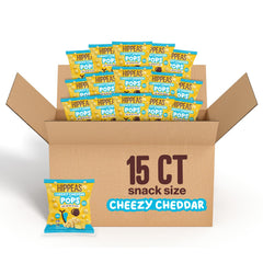HIPPEAS Cheezy Cheddar Pops pack-front showcasing a protein-rich, plant-based snack for on-the-go enjoyment.