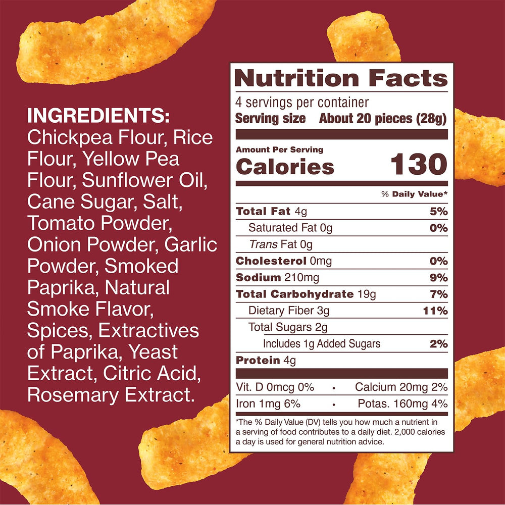 HIPPEAS Chickpea Puffs barbecue crunch close-up emphasizing plant-powered protein.