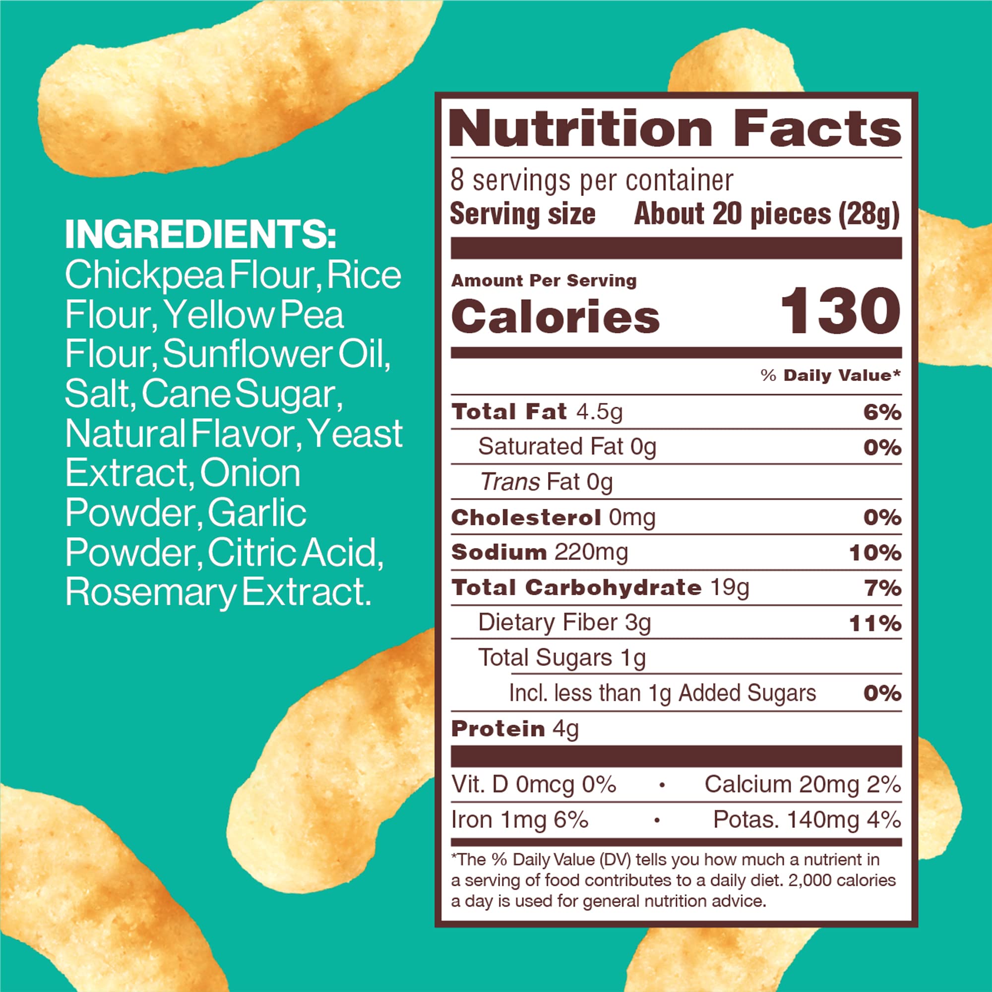 Close-up of HIPPEAS chickpea puffs showing crisp texture and bold cheddar flavor