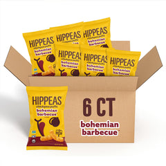 HIPPEAS Chickpea Puffs ingredients shot with chickpeas and yellow peas.