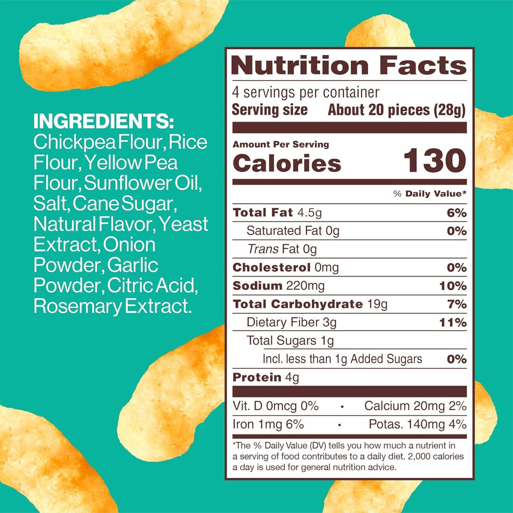 HIPPEAS crunchy chickpea puffs close-up showing protein-rich, plant-based snack