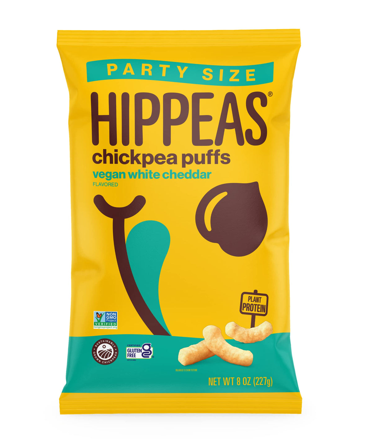 HIPPEAS Groovy White Cheddar puffs in bag, plant-based gluten-free snack for on-the-go