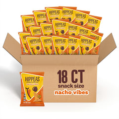 HIPPEAS Nacho Vibes bag shows a crunchy, dairy-free plant-based snack for movie nights