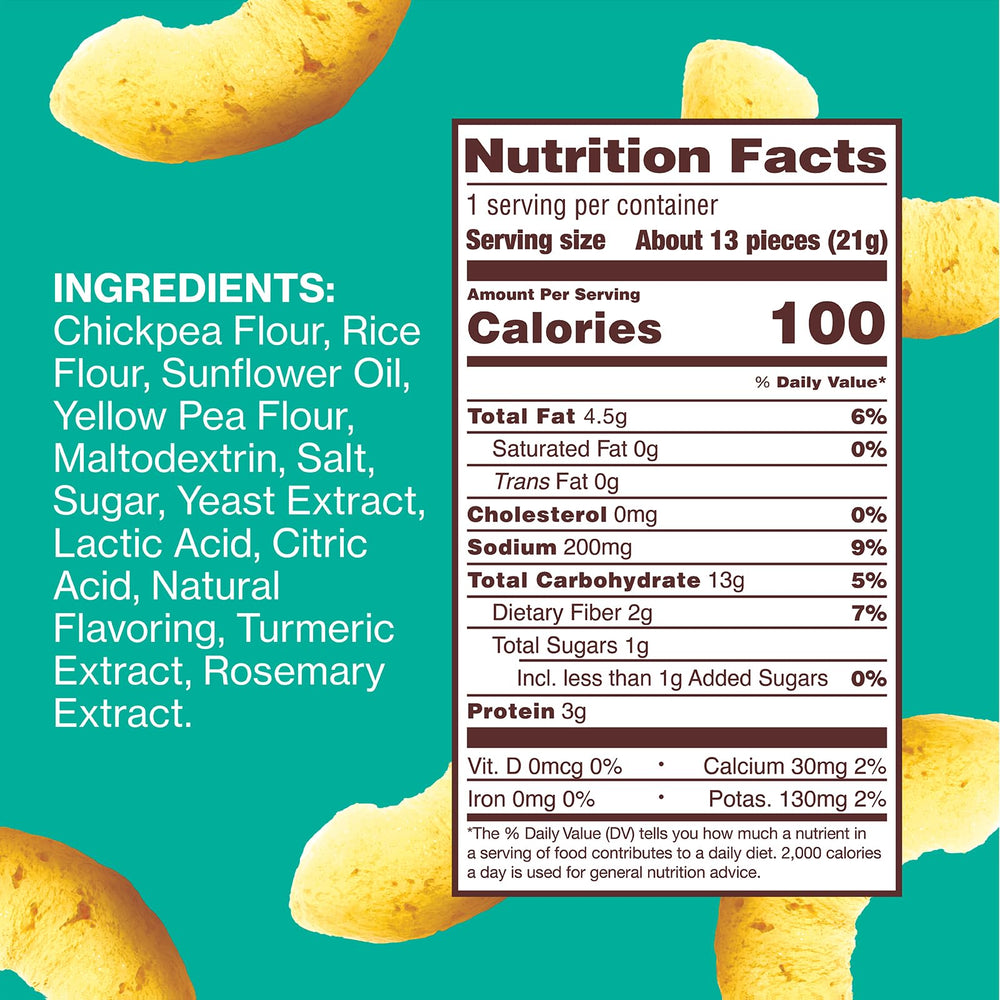 Close-up of crispy HIPPEAS chickpea puffs showing texture and savory seasoning.