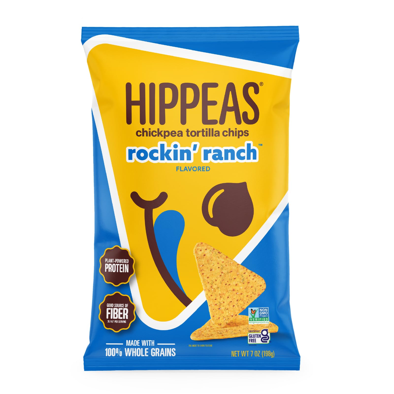 HIPPEAS Rockin' Ranch chickpea tortilla chips in a bag for gluten-free snacking