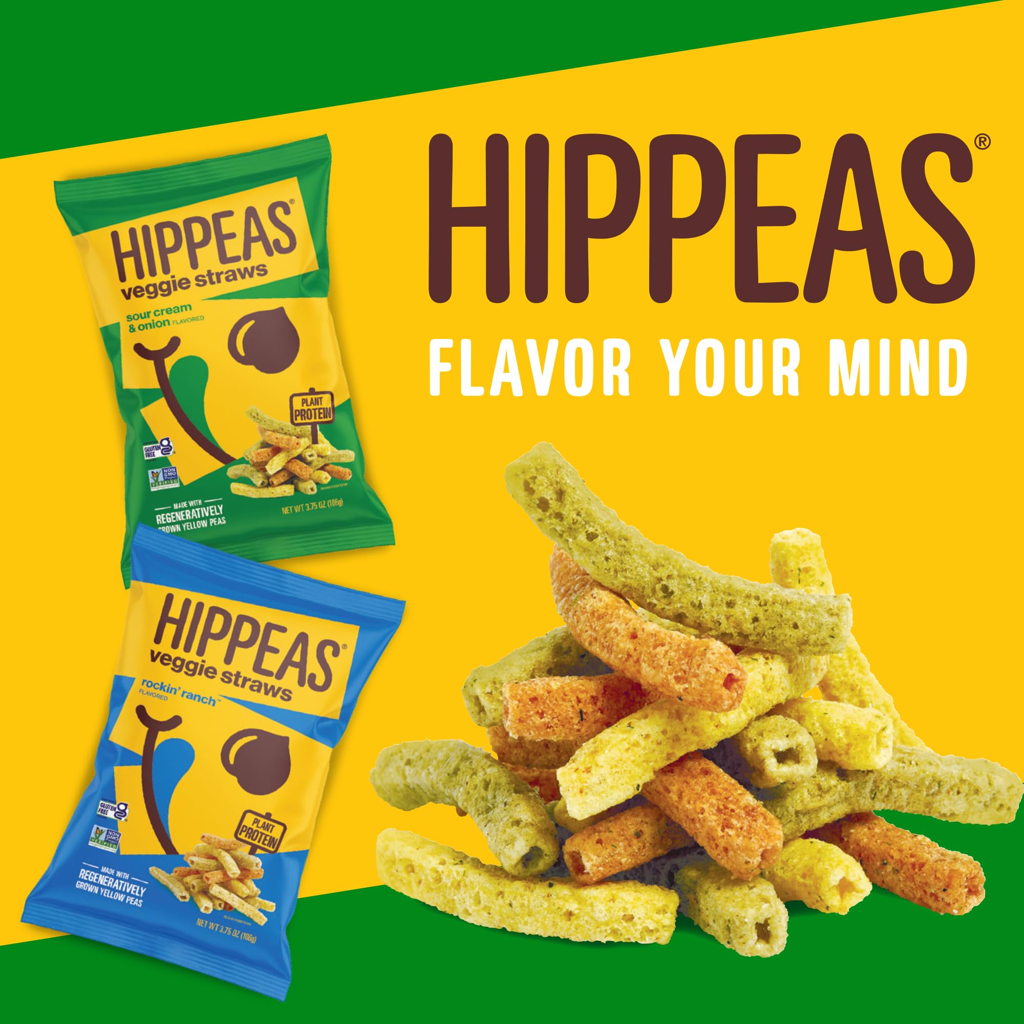 HIPPEAS Veggie Straws closeup reveals light, crunchy texture.