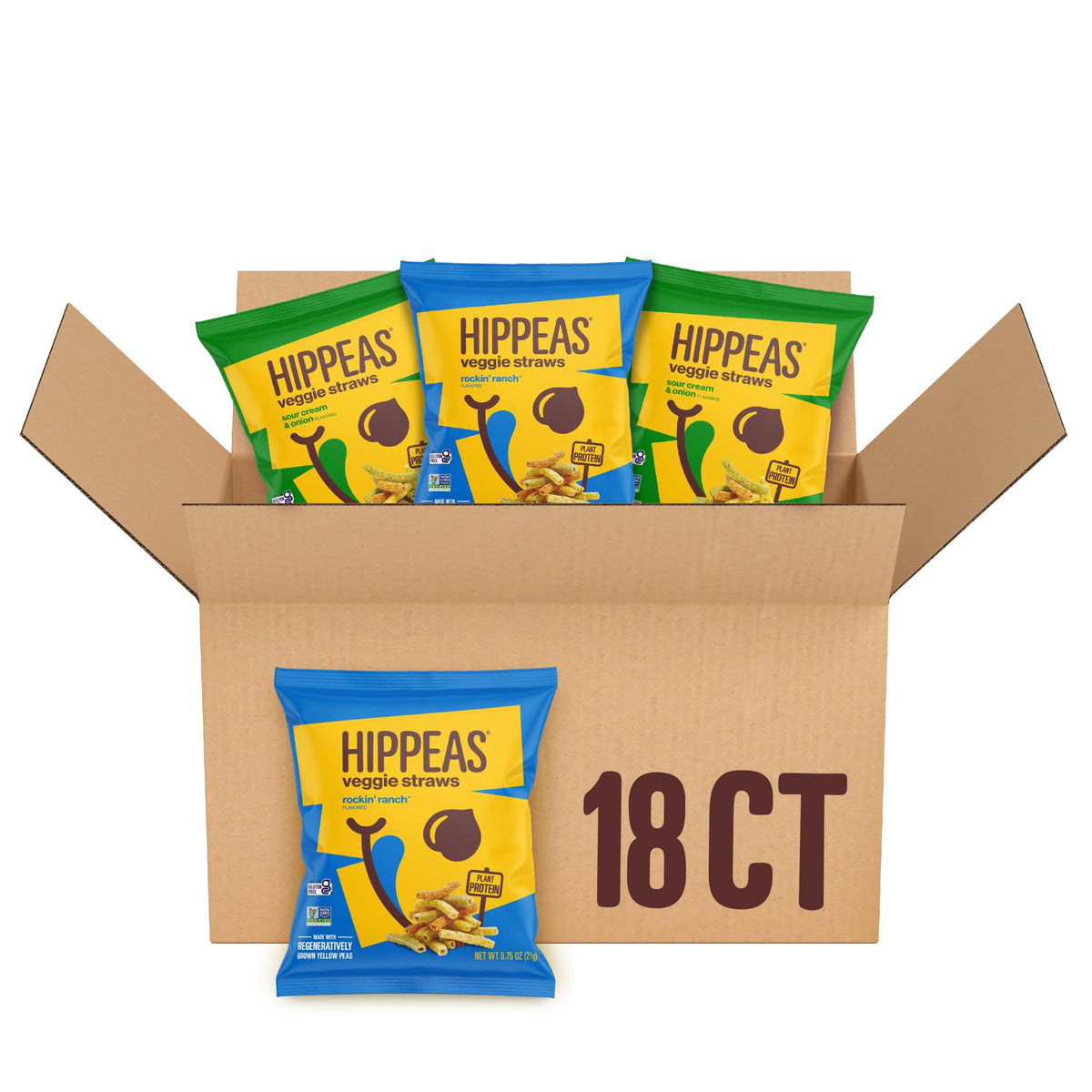 HIPPEAS Veggie Straws Sour Cream & Onion pack; protein-rich vegan snack.