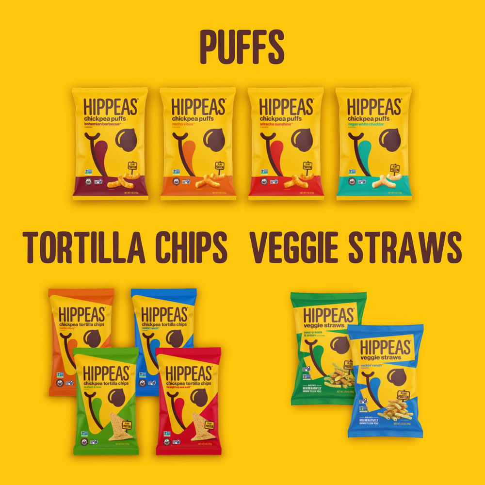 HIPPEAS Veggie Straws vegan and gluten-free badge.
