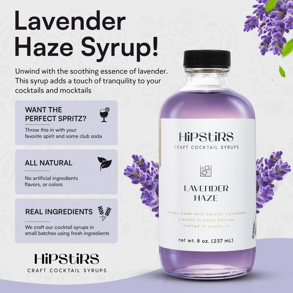 Glass of lavender cocktail featuring HipStirs Lavender Haze Syrup