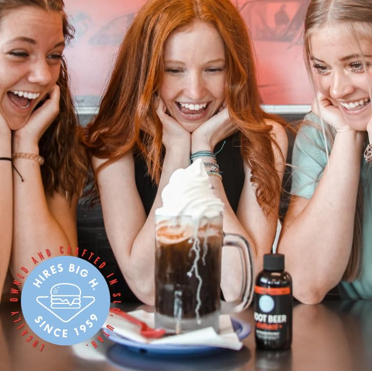 Hires Big H Root Beer snow cone syrup setup on a sunny day
