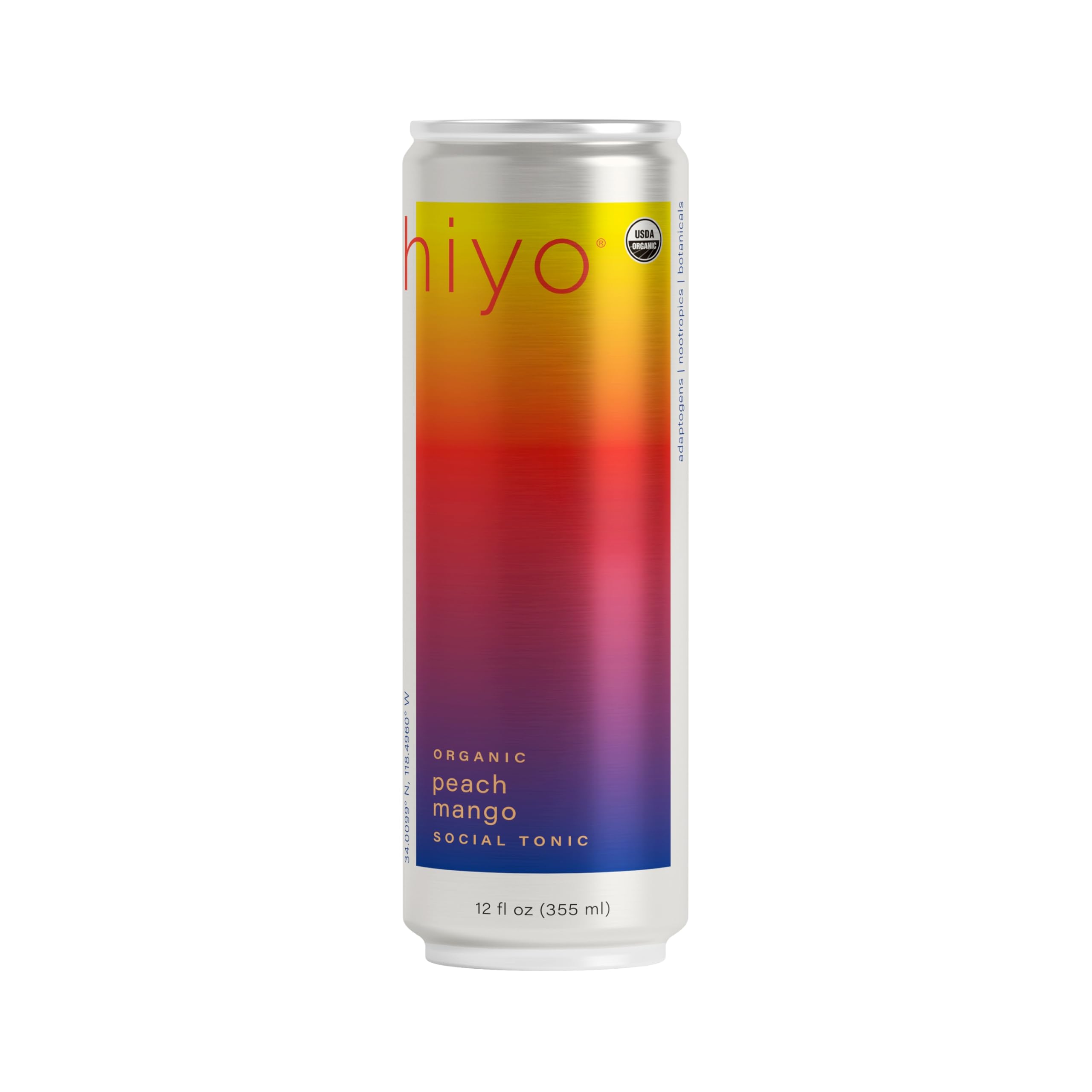 HIYO Peach Mango Social Tonic bottle showcases tropical flavor for relaxed moments