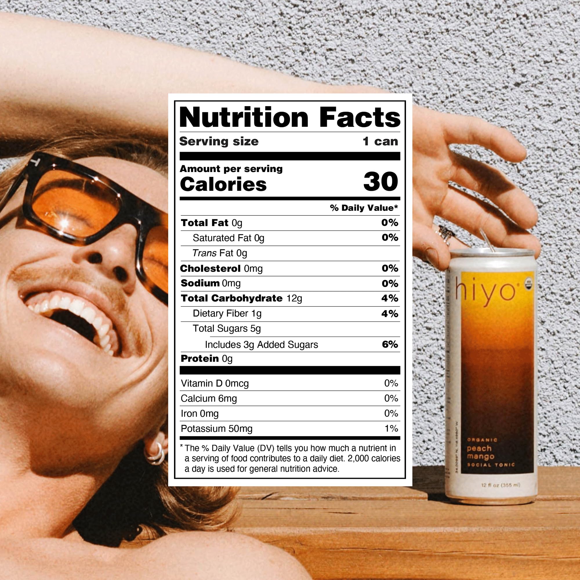 HIYO Peach Mango Social Tonic on a table at a gathering signals mindful sipping