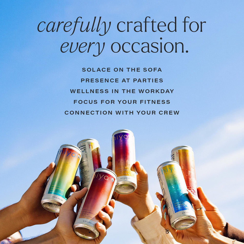 A light snack pairing next to HIYO, suggesting versatile usage during gatherings.