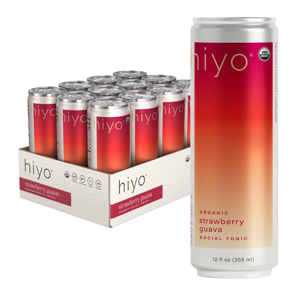 HIYO Strawberry Guava Social Tonic bottle, refreshing pick-me-up for social moments