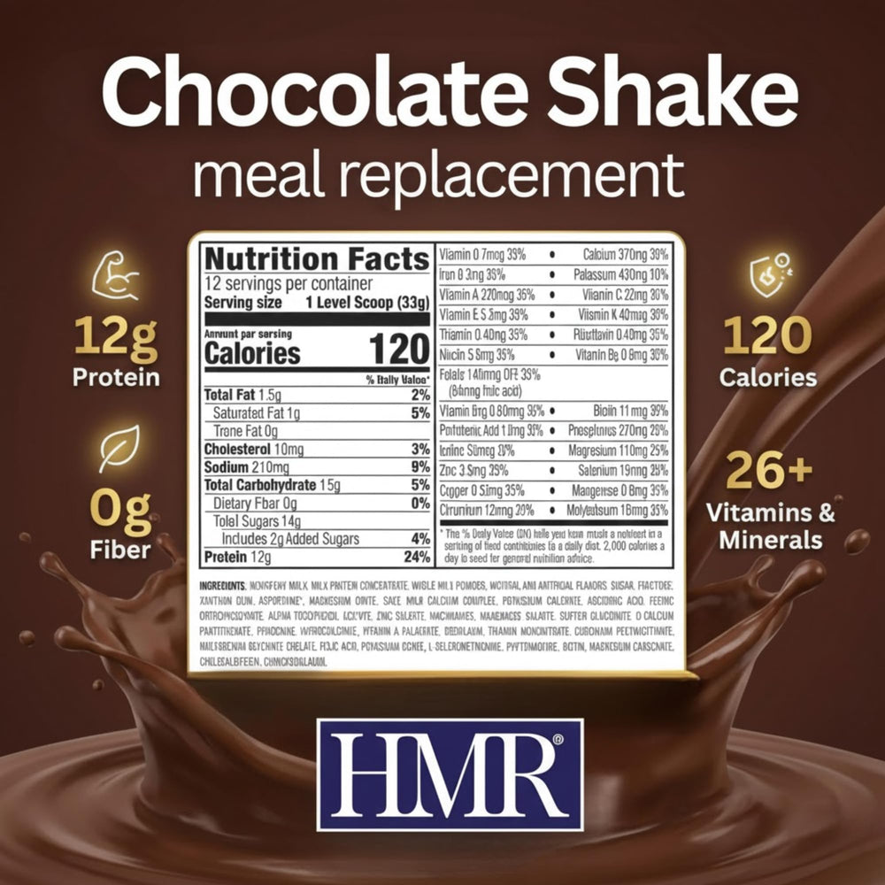 HMR 120 Shake chocolate being poured into a glass for a quick low-calorie sip.