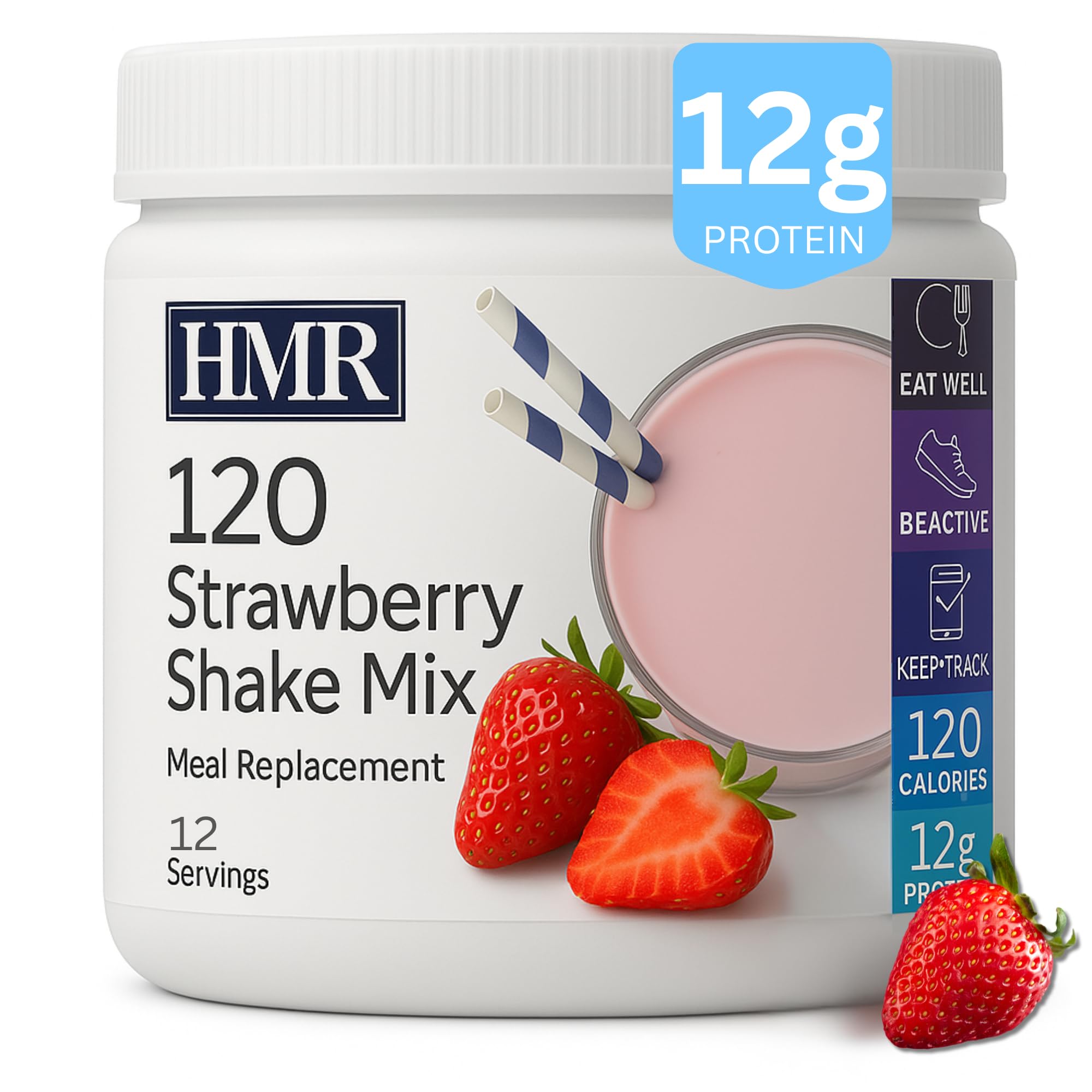 HMR 120 Shake strawberry label showing 12 servings.