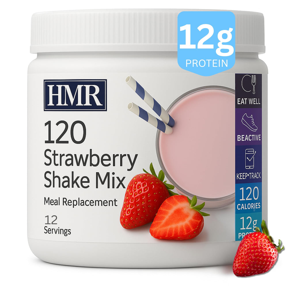HMR 120 Shake strawberry label showing 12 servings.