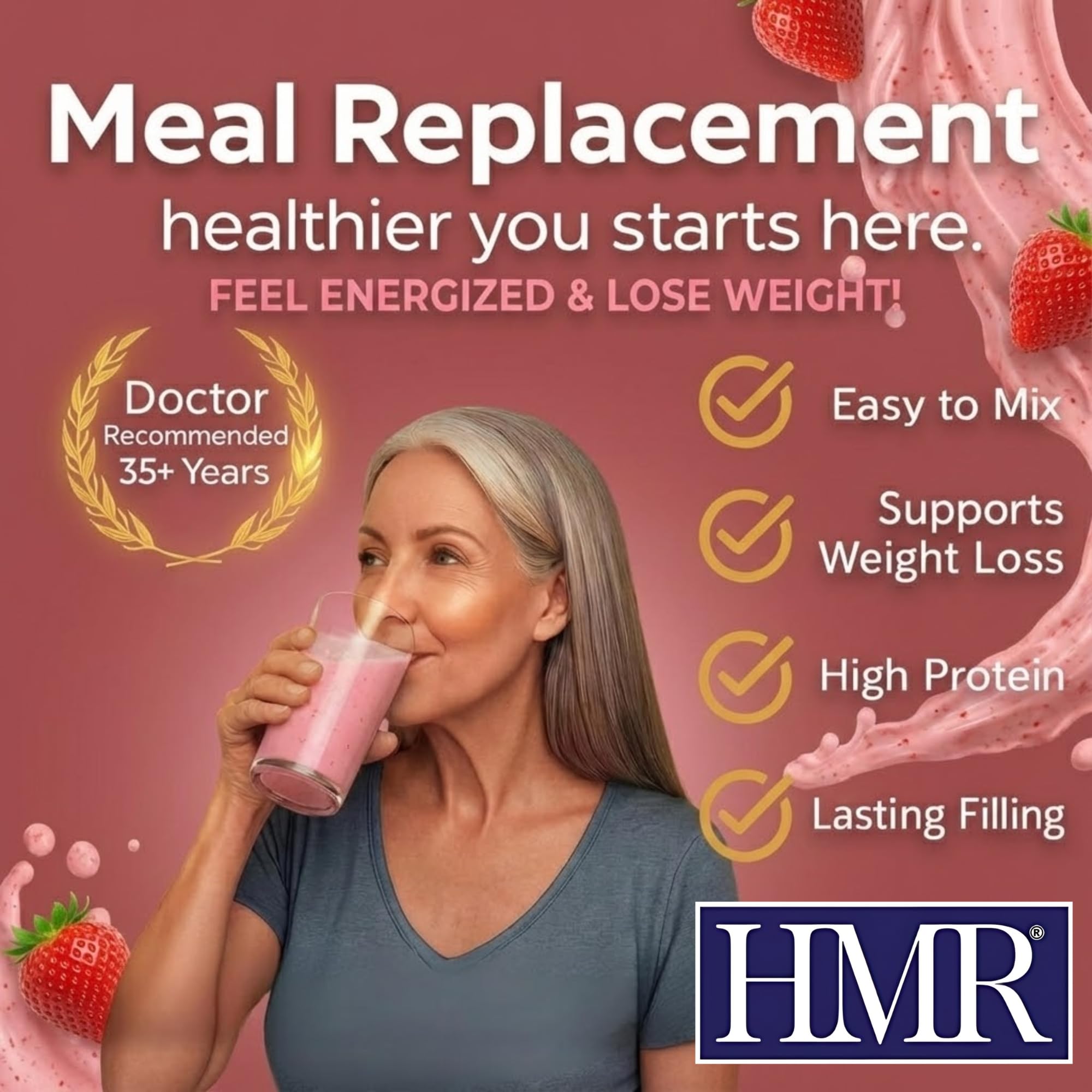 HMR 120 Shake strawberry nutrition label highlighting vitamins and minerals.