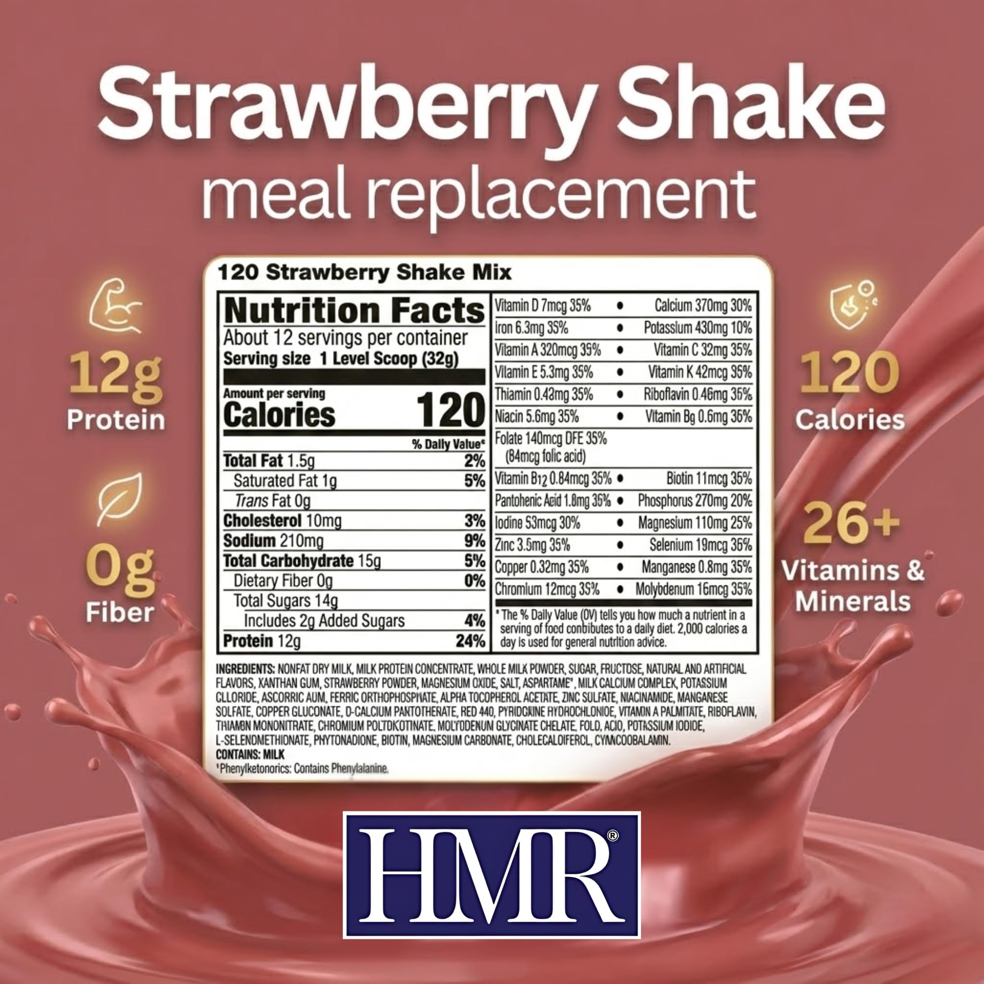 HMR 120 Shake strawberry being poured into a glass for quick breakfast.