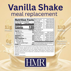HMR 120 Shake Vanilla nutrition label highlights protein and vitamins