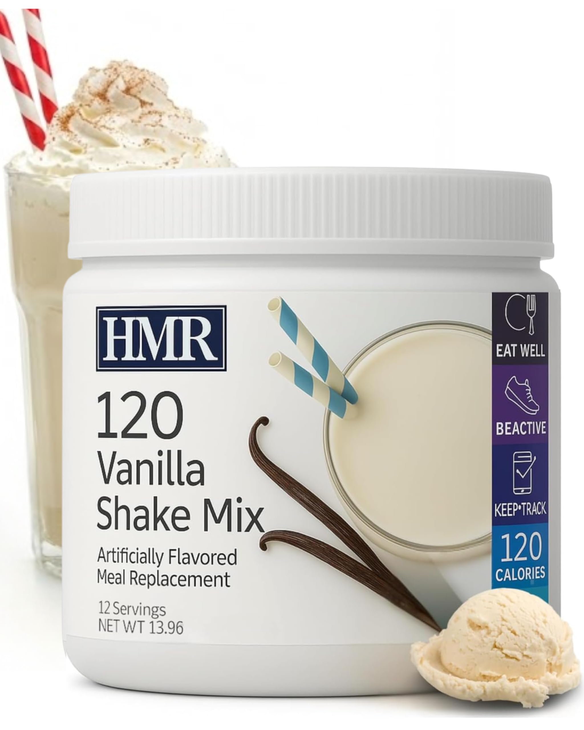 HMR 120 Vanilla Shake bottle showing a convenient on-the-go meal replacement