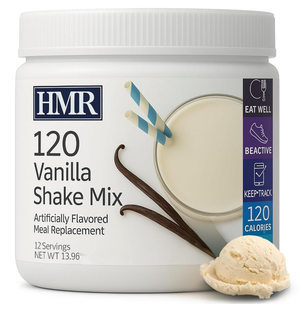 HMR 120 Vanilla Shake nutrition label emphasizing vitamins and minerals