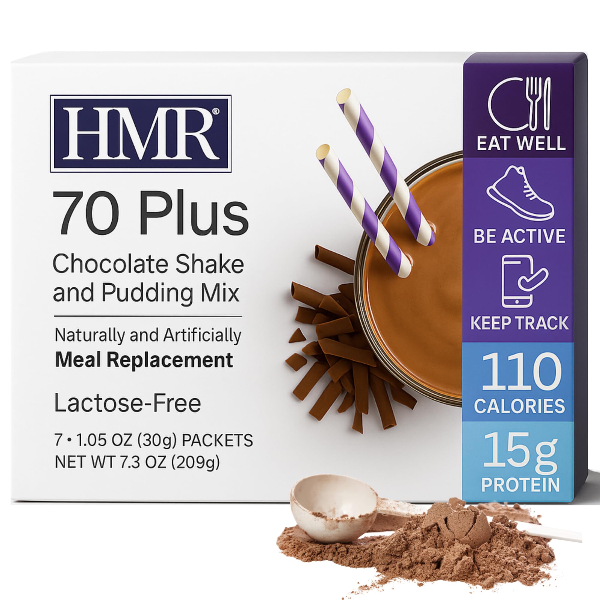 HMR 70 Plus label close-up shows lactose-free protein option