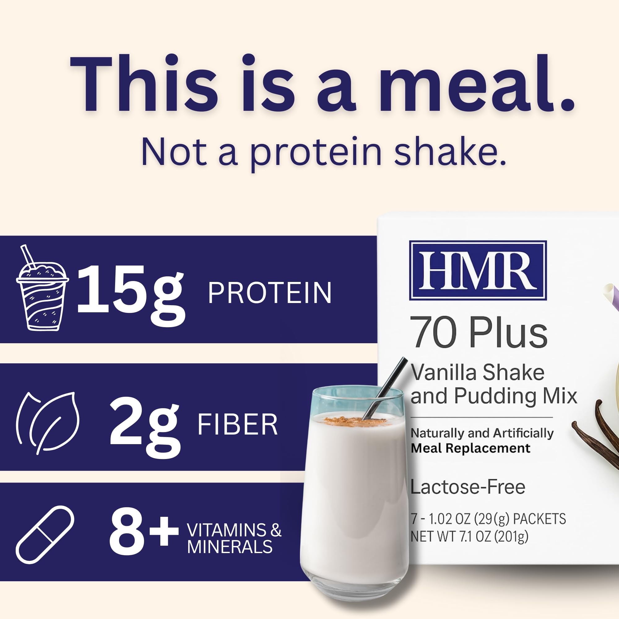 HMR 70 Plus single-serve serving indicates protein content per cup