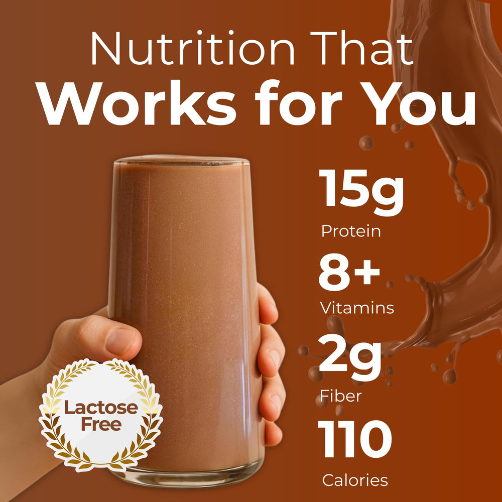 HMR 70 Plus shake in glass with velvety chocolate flavor for a quick meal