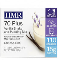 HMR 70 Plus vanilla shake in a glass showing a smooth, low-calorie option