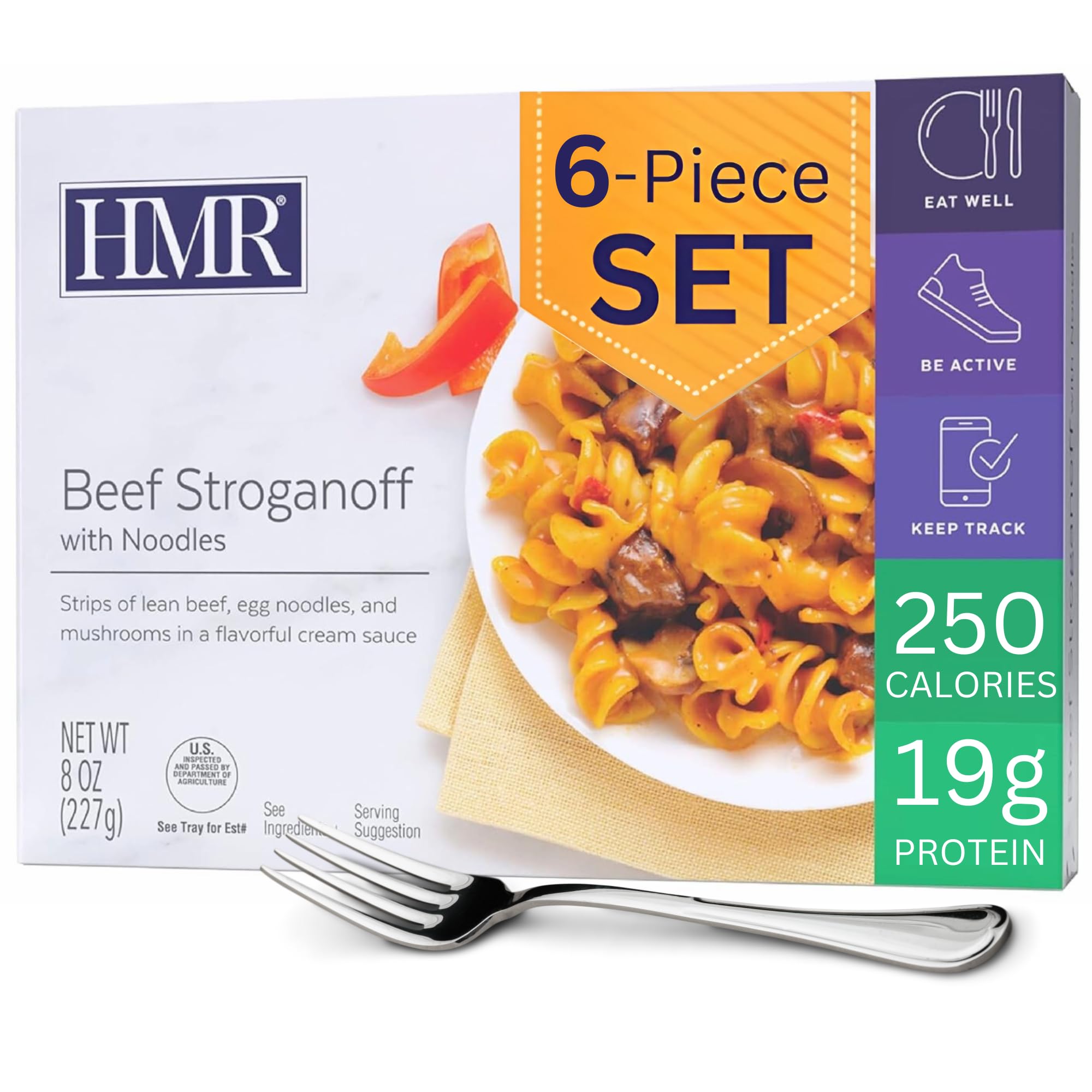 HMR beef stroganoff with noodles entree, ready-to-eat for quick meals.