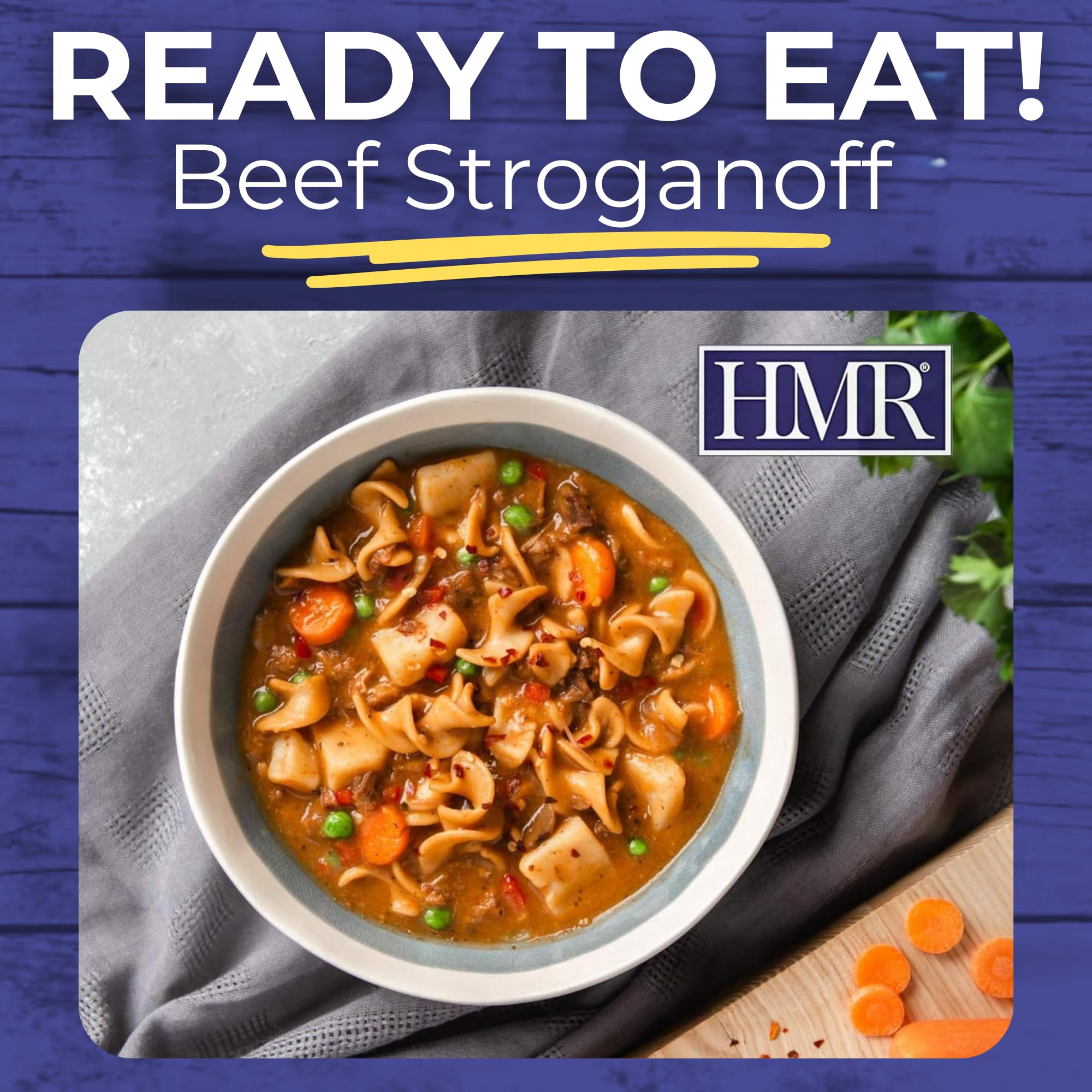 HMR stroganoff noodles with mushrooms, rich aroma.