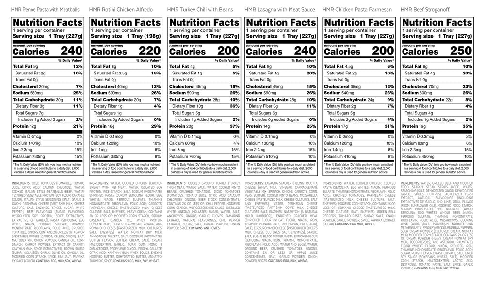 HMR Premade entrees suit travel, dorms, or office lunches