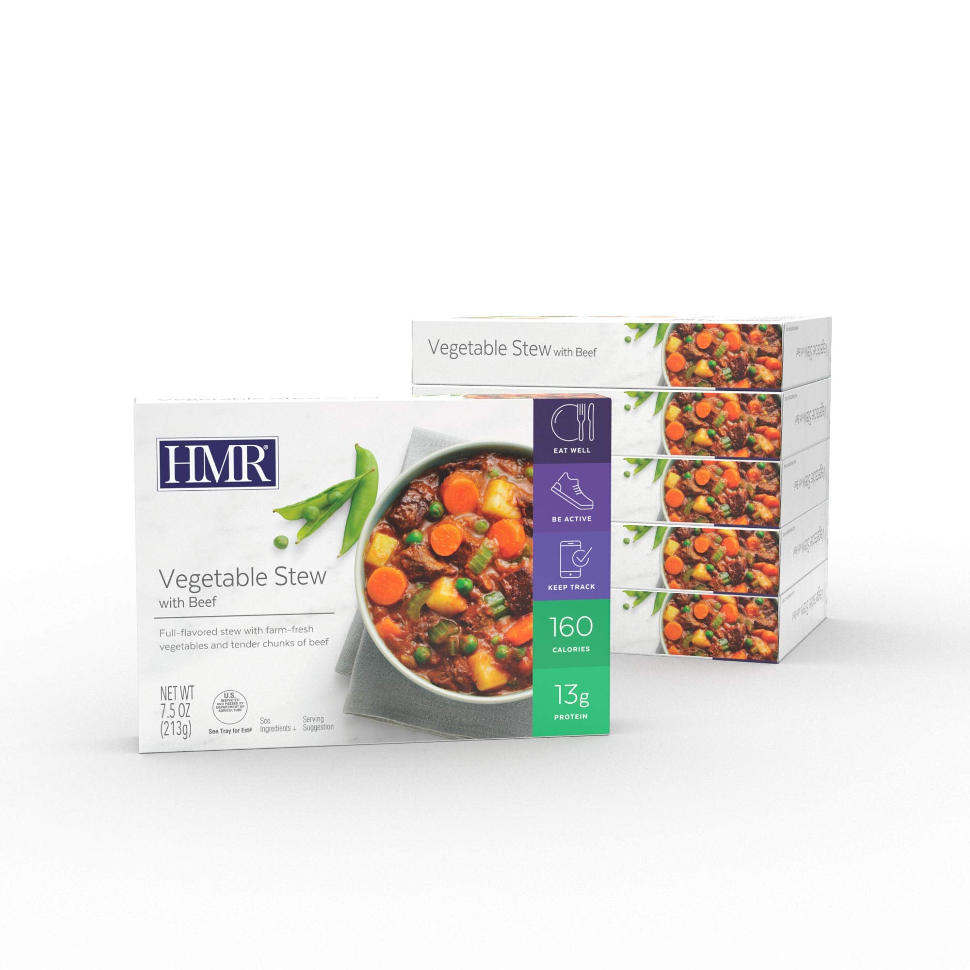 HMR Entrees Vegetable Stew with Beef label – clear nutrition info for informed choices.