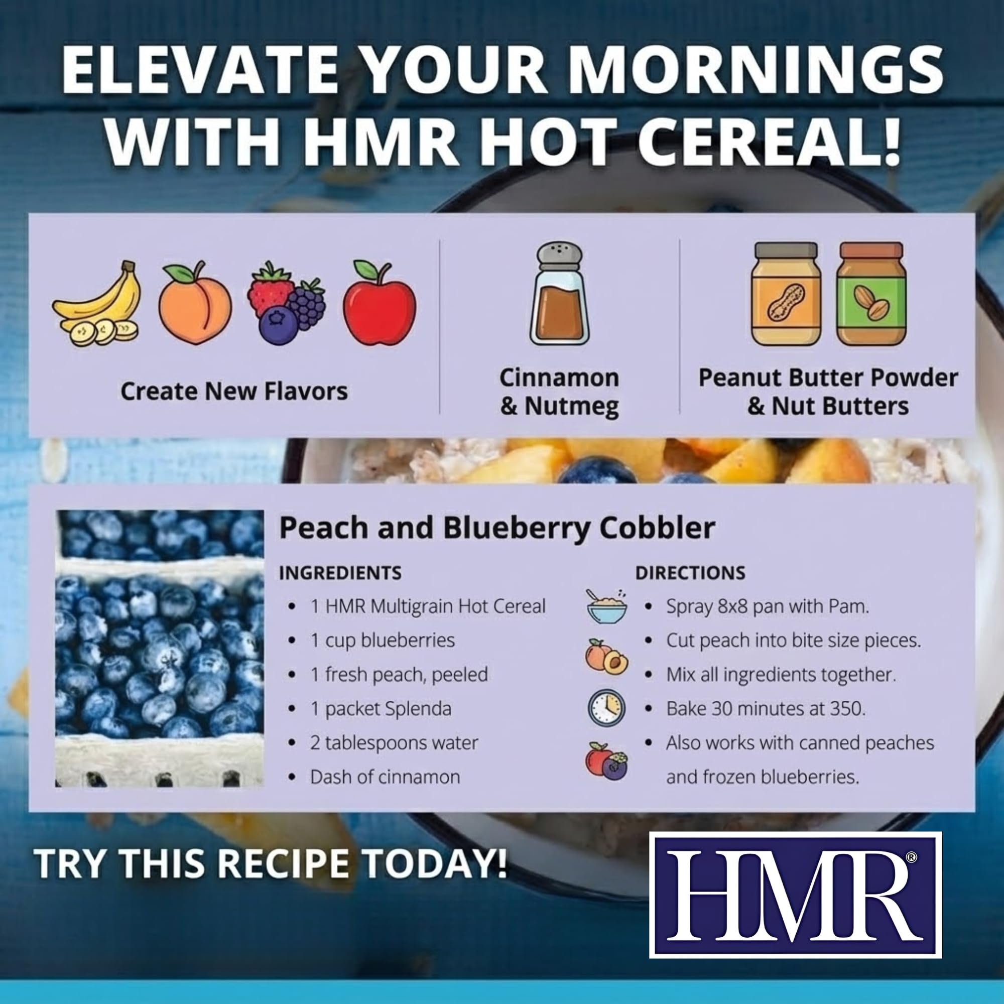 HMR multigrain hot cereal ready in minutes for speedy mornings.