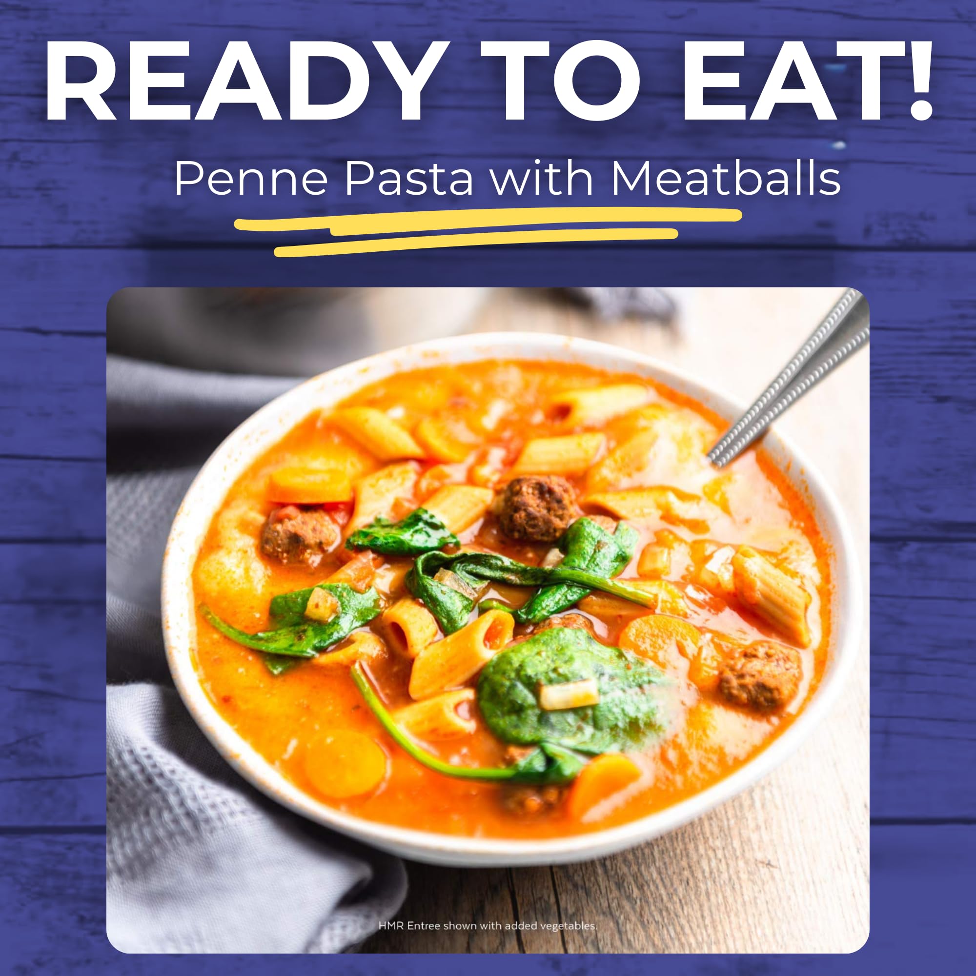 HMR Penne Pasta with Meatballs microwave-ready for quick meal prep